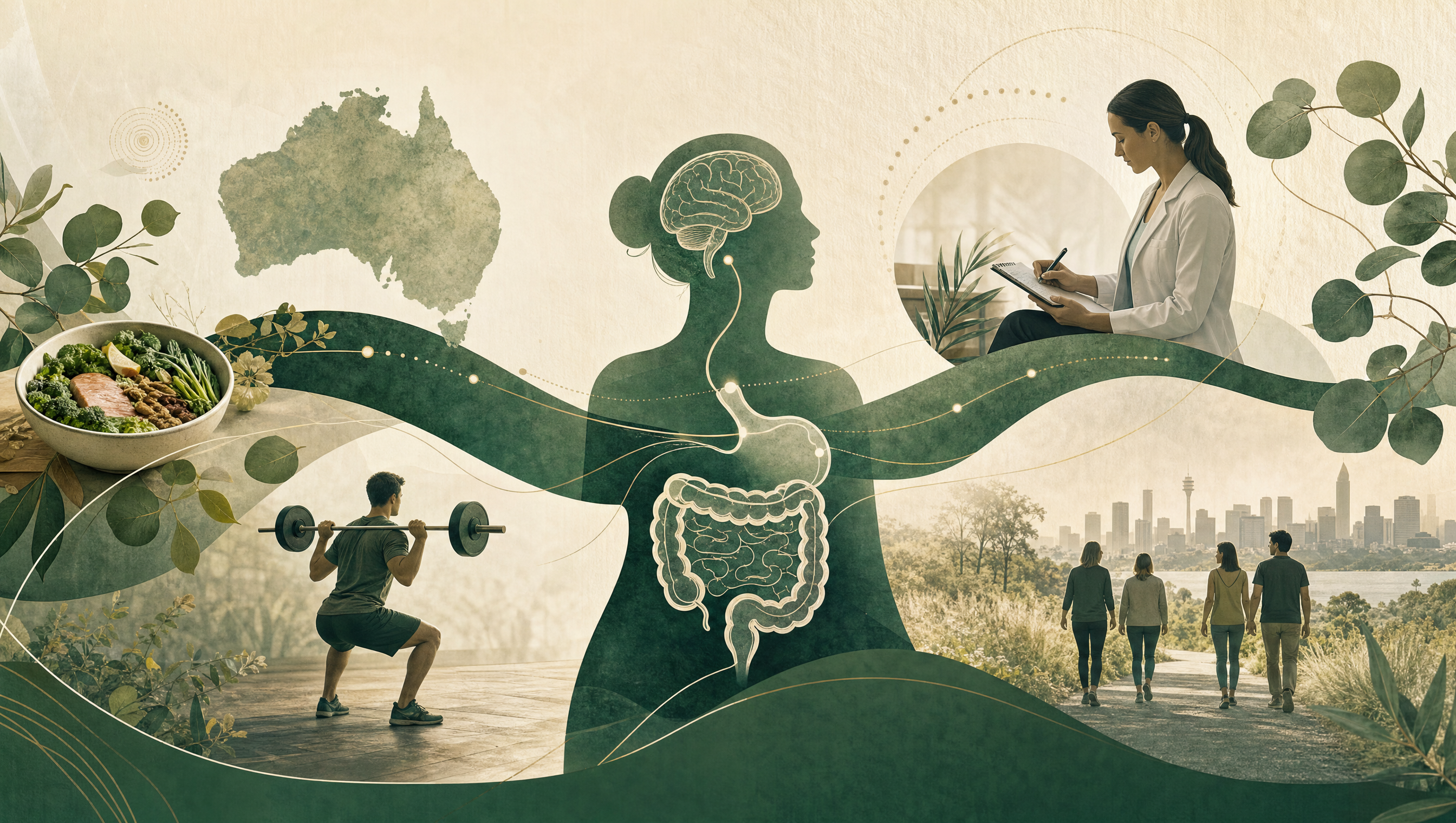 Abstract clinical editorial illustration about modern weight-management evidence